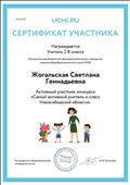 Сертификат "Активный учитель Новосибирской области 2018г"
